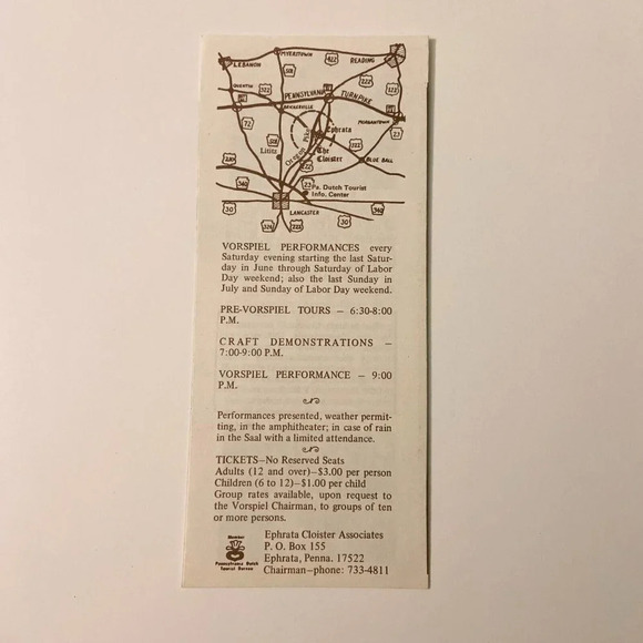 Vintage Ephrata Cloister Vorspiel Music Drama Pennsylvania Brochure Souvenir - Picture 2 of 9